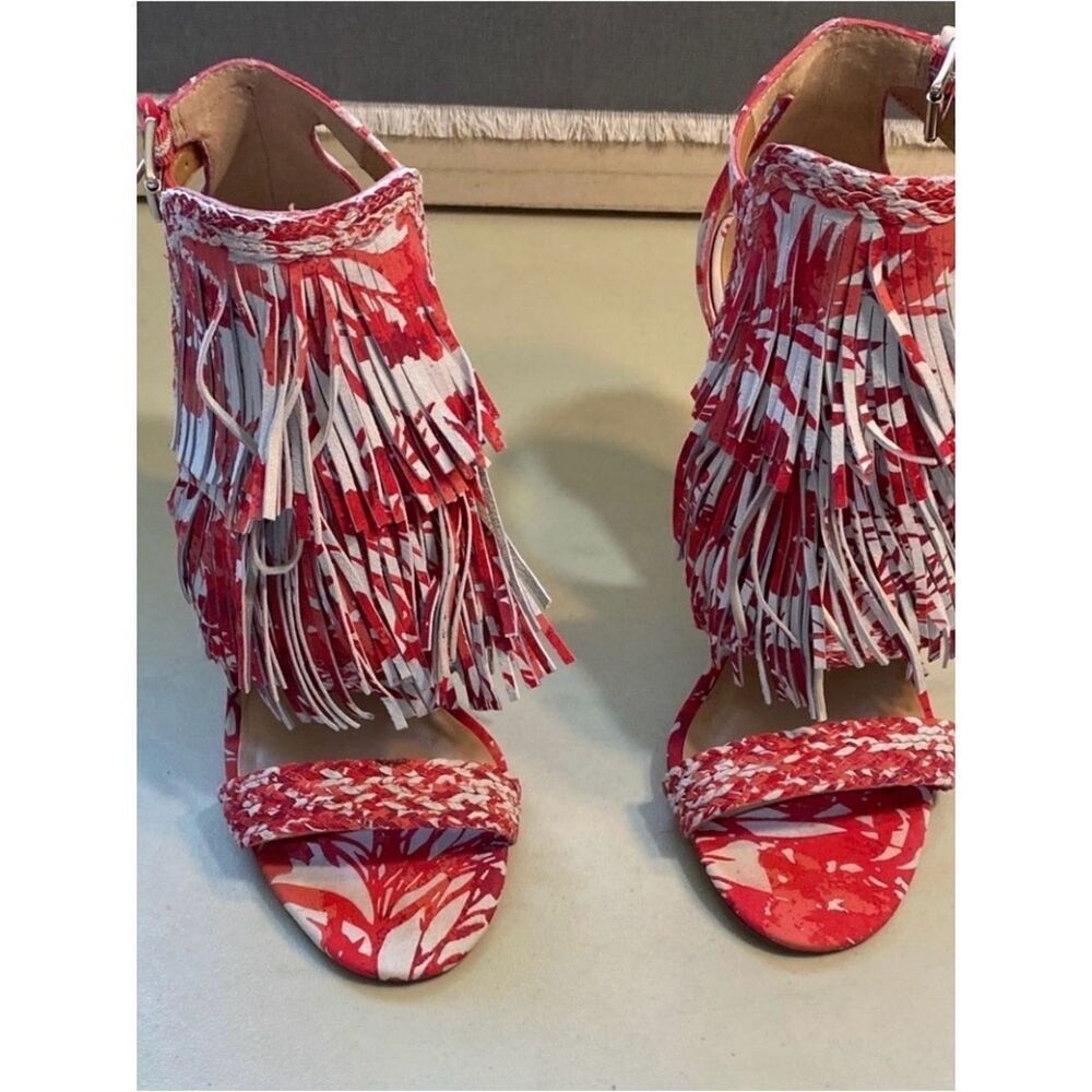 Banana Republic Red and White Fringe Braided Strap Heels